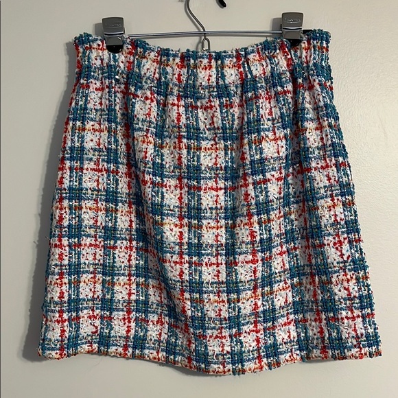 On 34th Tweed Twill Mini Skirt 90s Clueless Chanel-esque Blue Red Silver Plaid - Picture 8 of 8